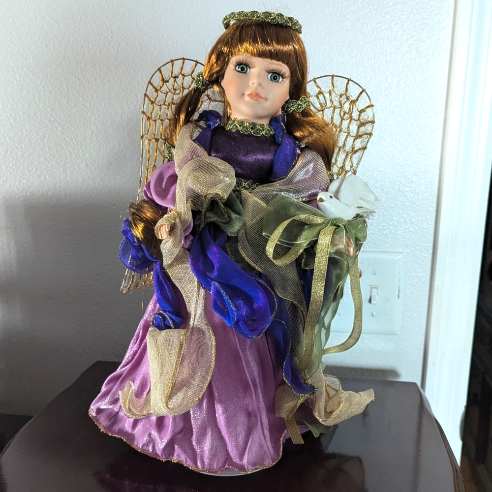 Collectible Memories "Kimberly" Porcelain Doll, Angel with Wings, Halo, Dove.